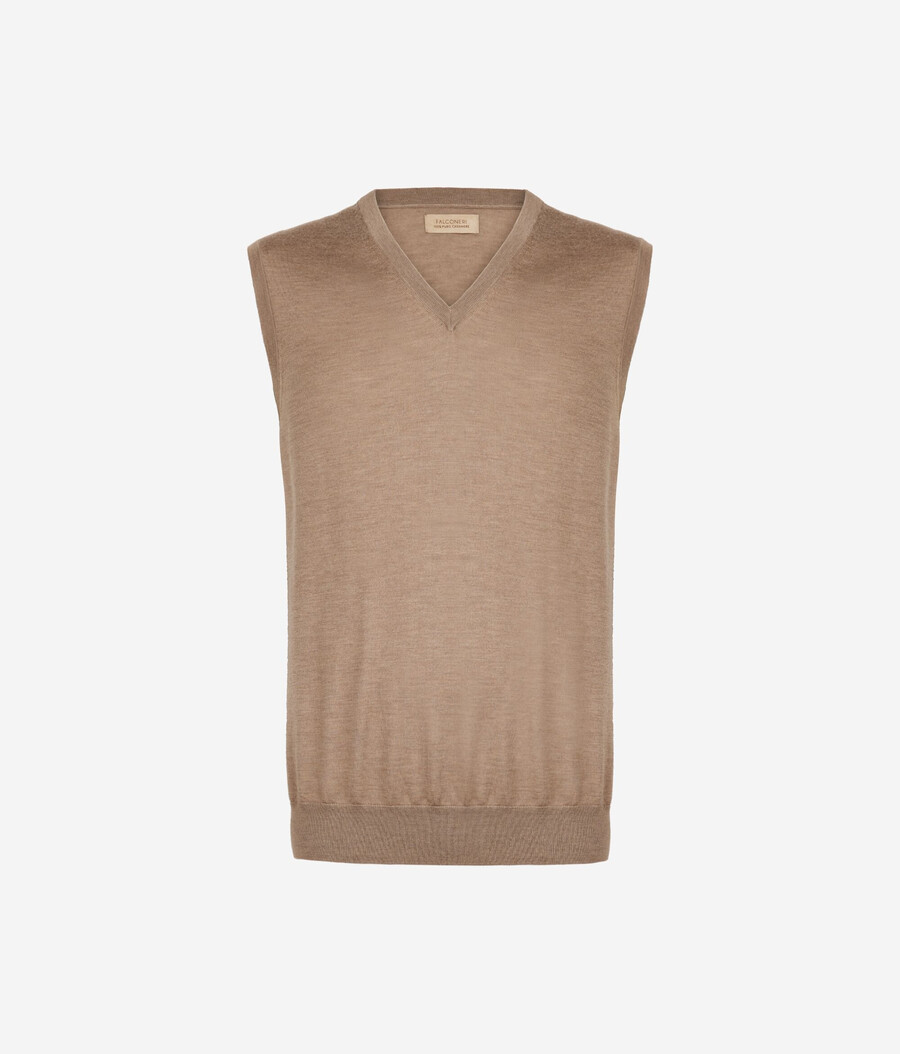 Ärmelloser pullover aus ultrafeinem kaschmir mit v-ausschnitt